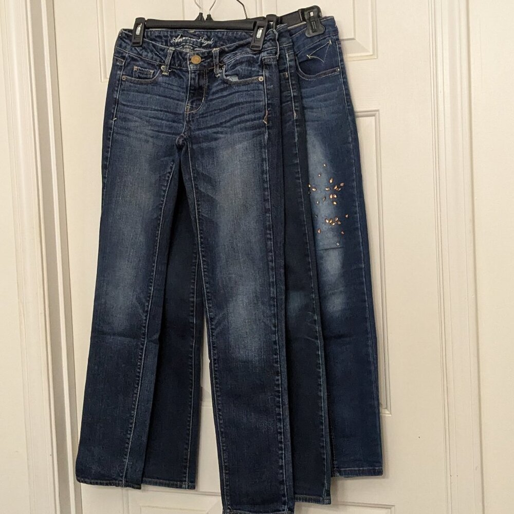 Set 3 American Eagle & Vigoss Skinny Jeans Size 0 Blue .